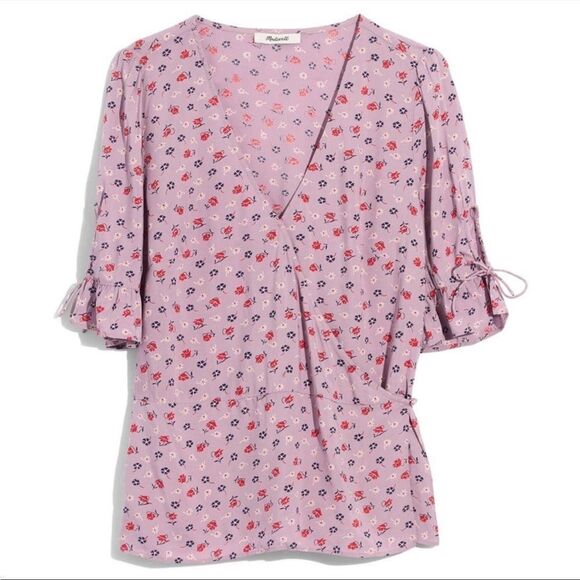 NWT Madewell purple tie wrap top in prairie posies 2 - Picture 6 of 9